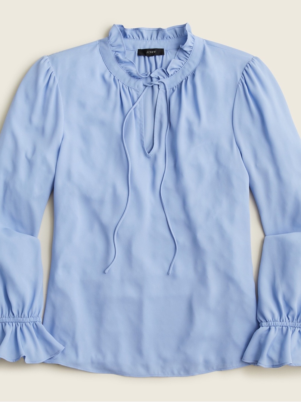 J. Crew Soft Blue Ruffle Tie-Neck Blouse XS